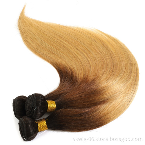 10A 12A Unprocessed Virgin Peruvian Hair Bundles, Ombre 3 Color 1b/4/27# Straight Mink Raw Virgin Peruvian Human Hair Weave